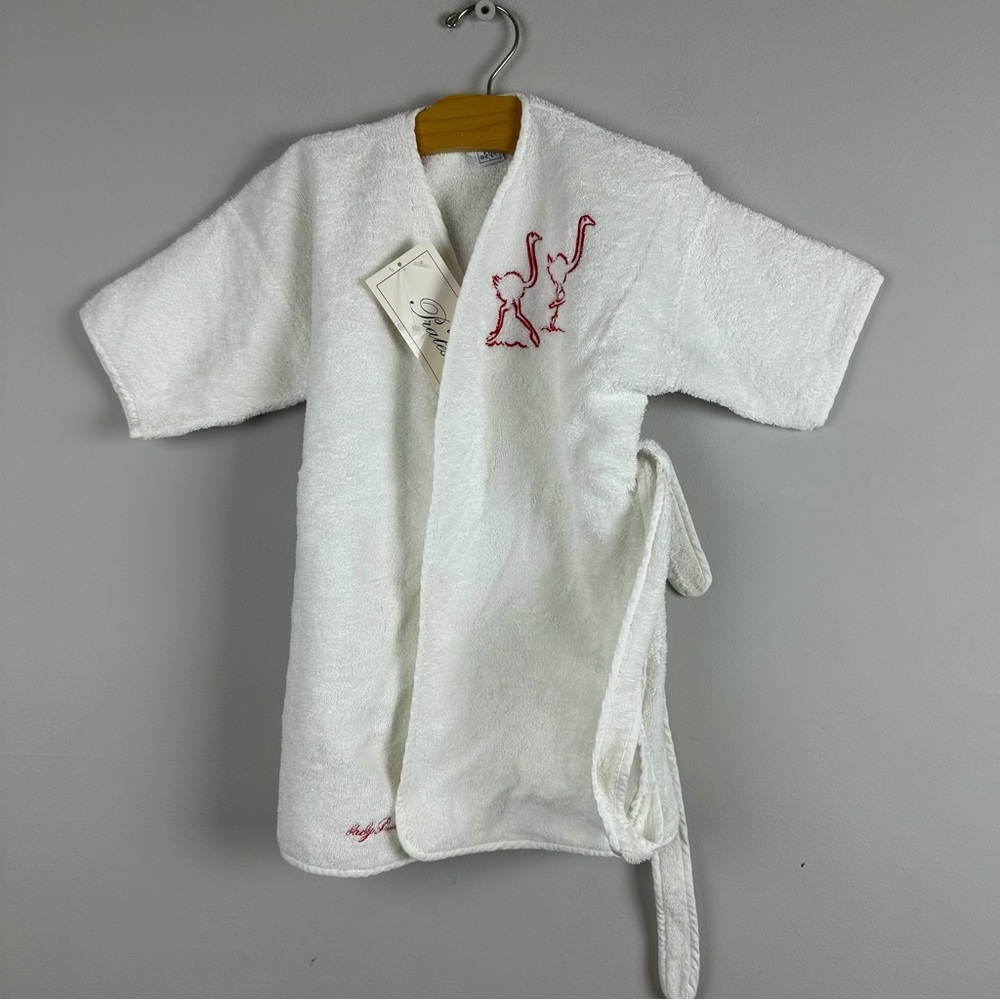 NWT Baby Pratesi White Terry Cloth Kimono Robe Embroidered Ostrich Sz 40 Italy